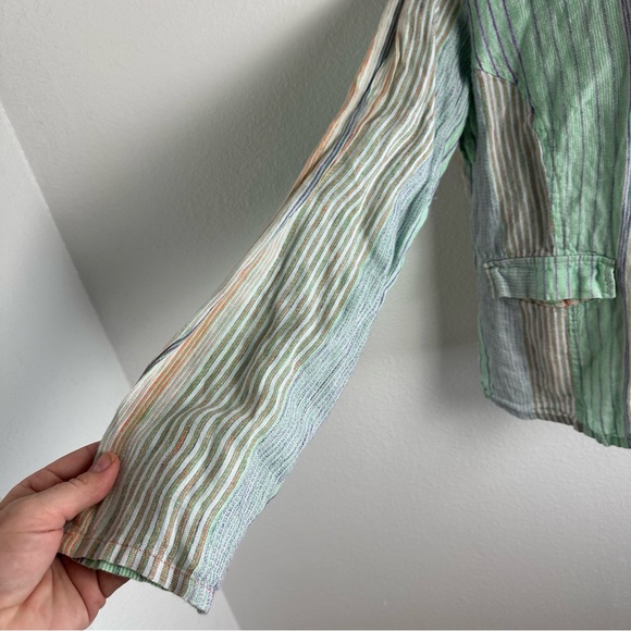 Flax Multicolored Striped 100% Linen Button Front Flap Front Pockets Blazer M? - Picture 9 of 16